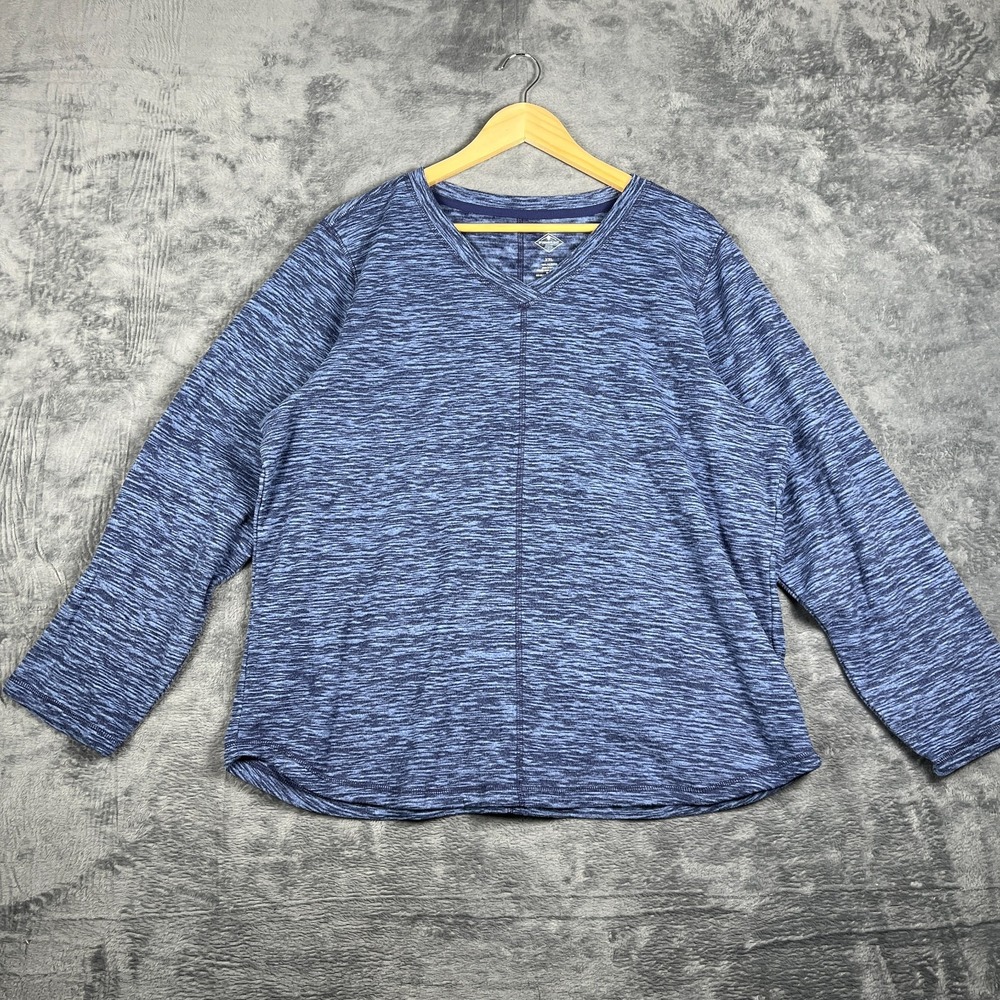 St. John's Bay Sweatshirt Womens 2XL Blue Space Dye Fleece V Neck Long Sleeve